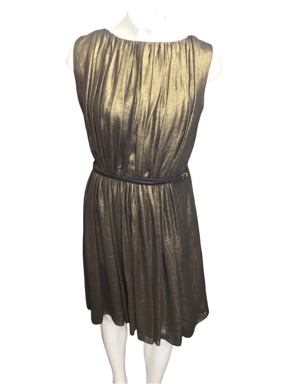 Calvin Klein Metallic Olive-Gold Midi Dress